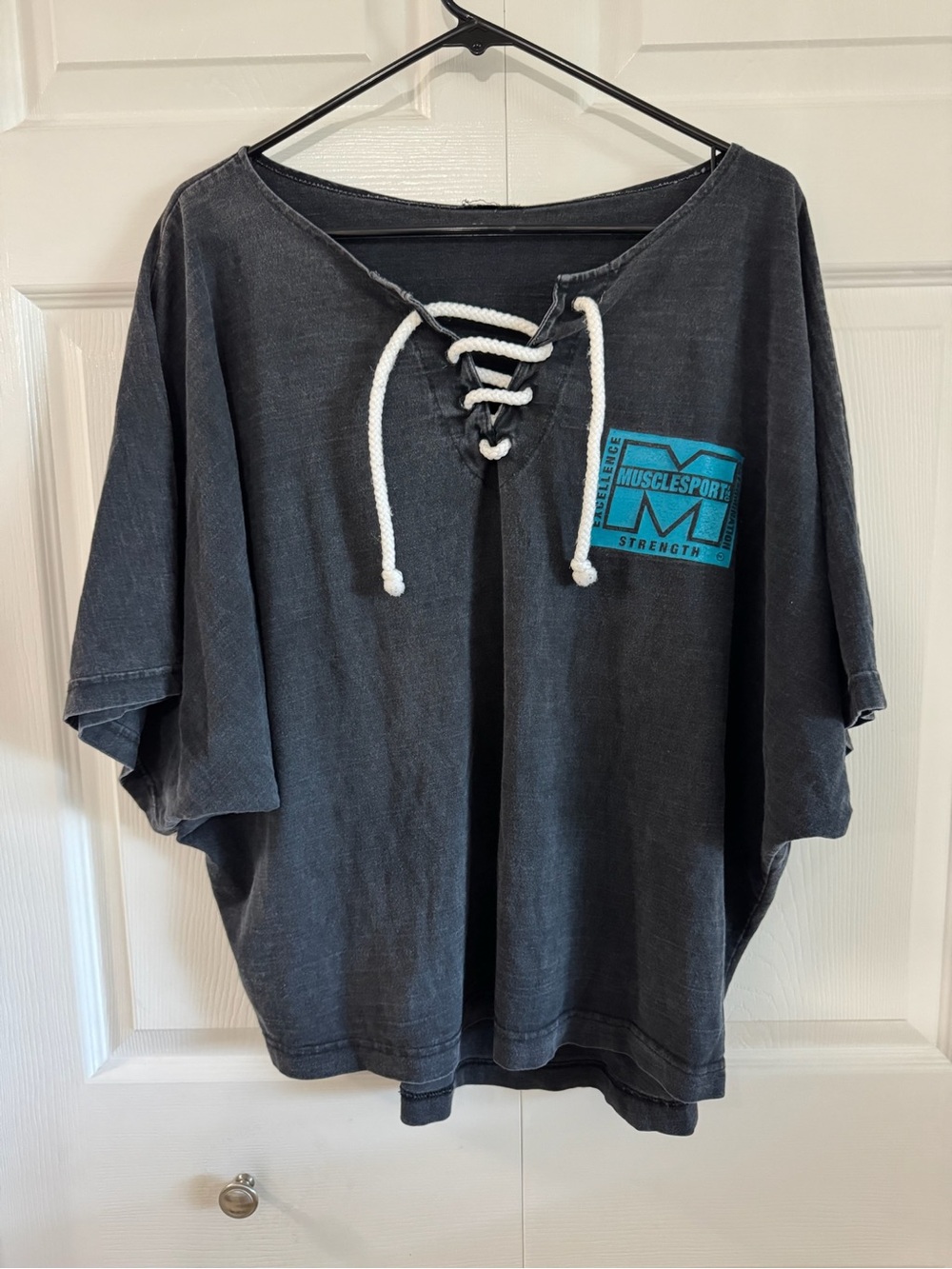 Unbranded 90s Style Oversized Lace Up Batwing Graphic Top